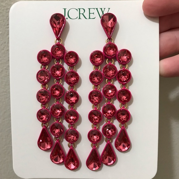 NWT J. Crew Sparkly Waterfall Earrings, Statement Sparkle Prom Formal Dance Red - Picture 12 of 12